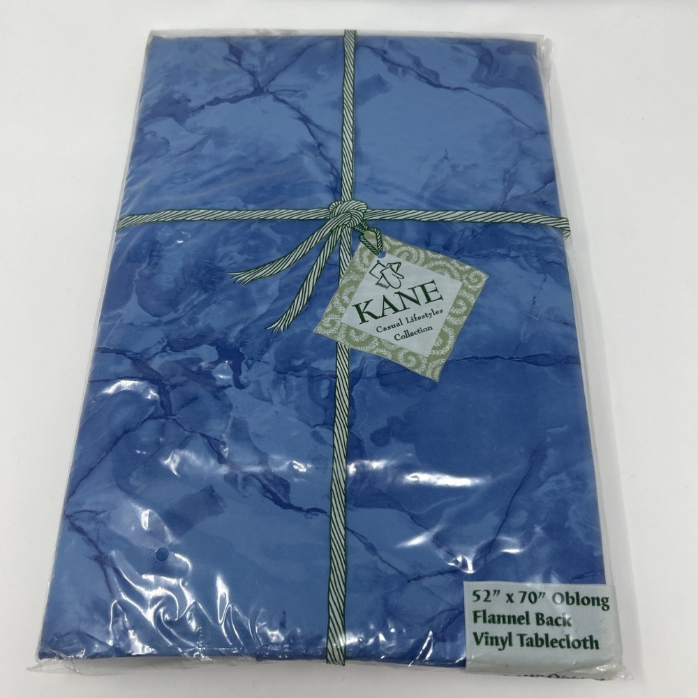 NEW KANE Casual Lifestyles 52" X 70" Oblong Flannel Back Vinyl Tablecloth Blue